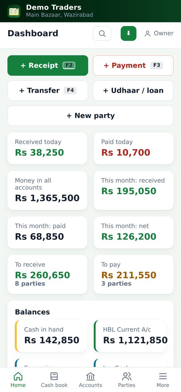 Accounts Book dashboard on phone