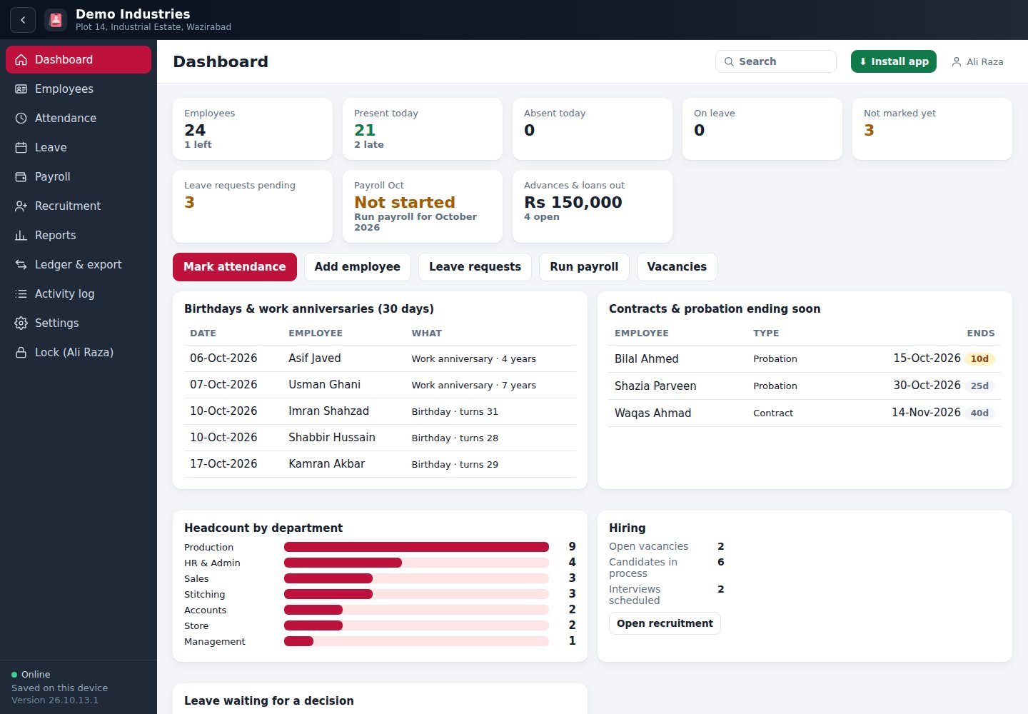 HR Manager dashboard
