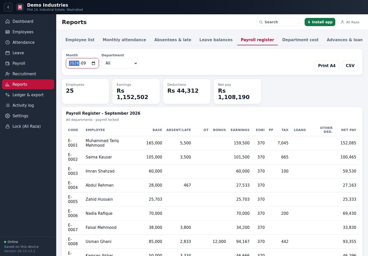 Payroll register