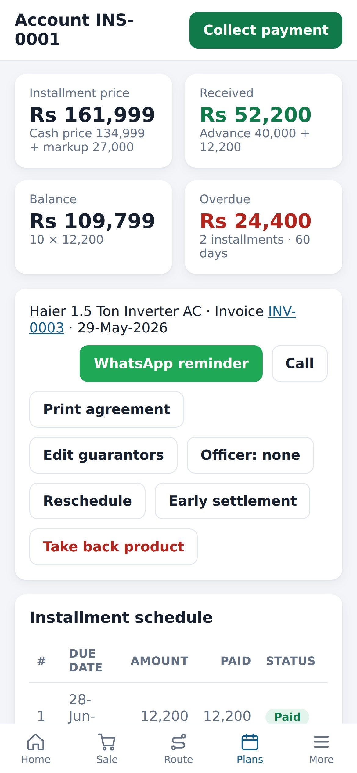 Installment account on a phone