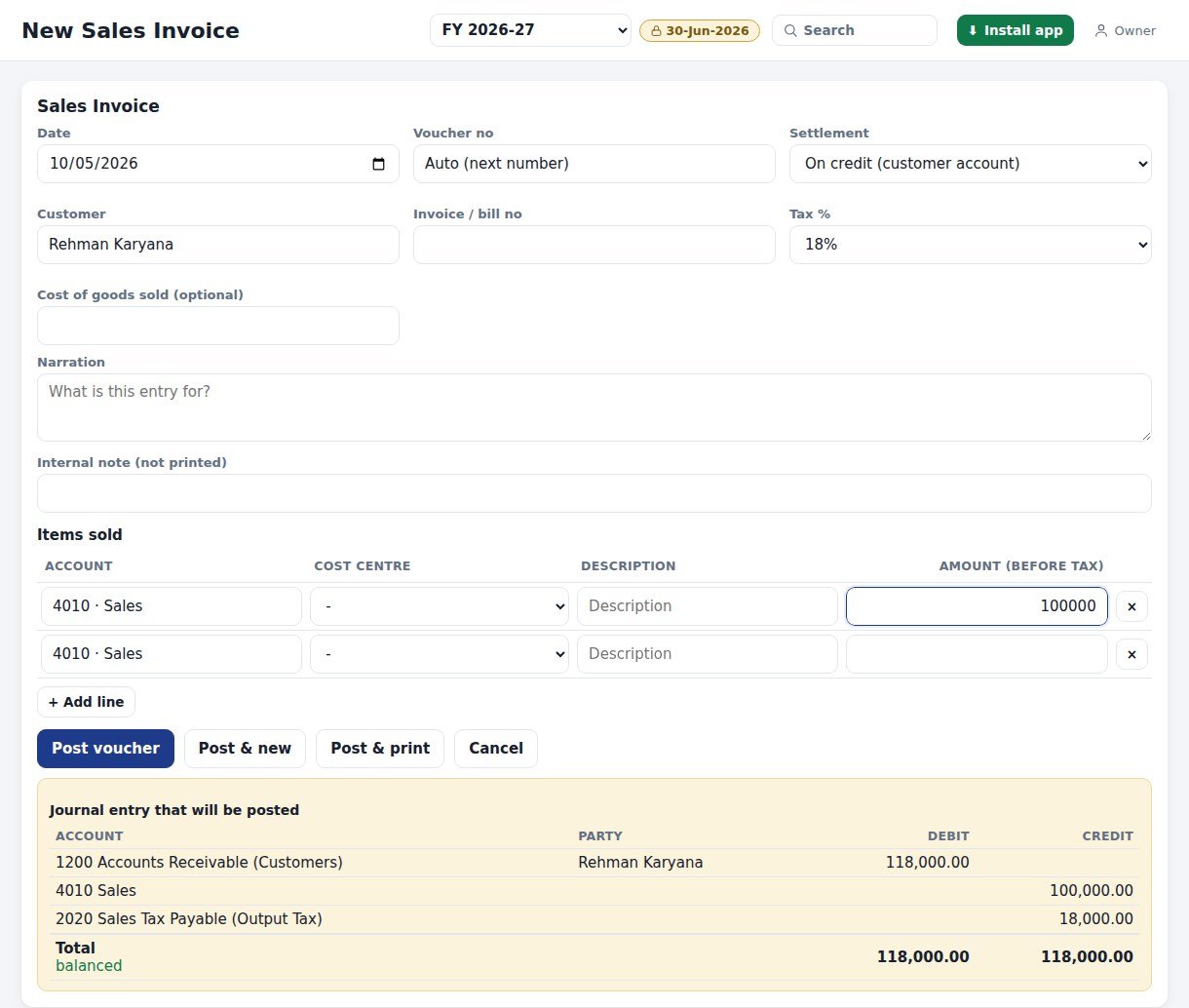 Sales invoice